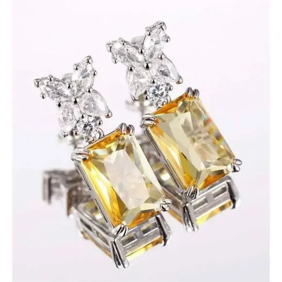 Victoria Canary radiant, cut dangle earrings - Picture 1 of 5